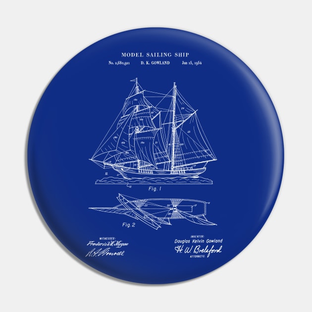 Patent Art 1954 Model Sailing Ship Pin by MadebyDesign