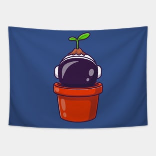 Astronaut Plant In Pot Cartoon Tapestry