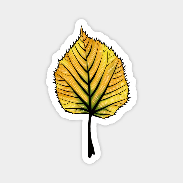 Yellow Linden Leaf On Orange | Decorative Botanical Art Magnet by Boriana Giormova