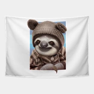 baby sloth wearing sweater Tapestry