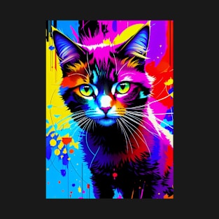 Cute Cat Colorful Paint Splatter T-Shirt