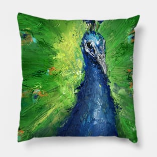 Grungy Semi Abstract Peacock Painting Pillow