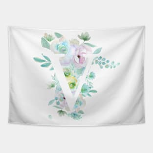 Botanical alphabet V green and purple flowers Tapestry