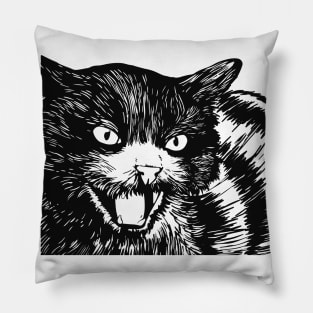 Halloween Cat illustration black and white Pillow