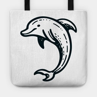 Stick Figure of a Dolphin in Black Ink Tote