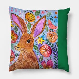 Hare among Flowers Pillow