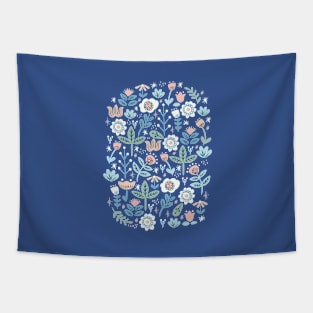 Folk Florals in Blue Tapestry