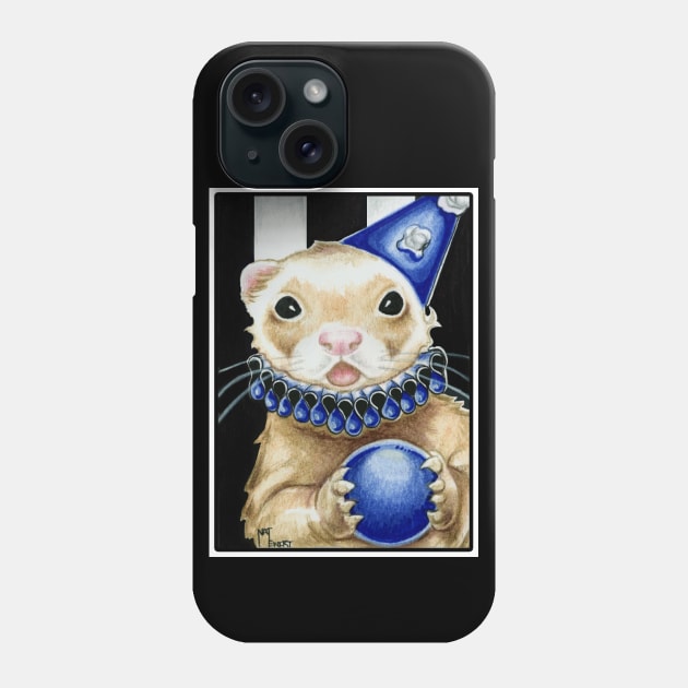 Blue Jester Ferret - White Outlined Version Phone Case by Nat Ewert Art