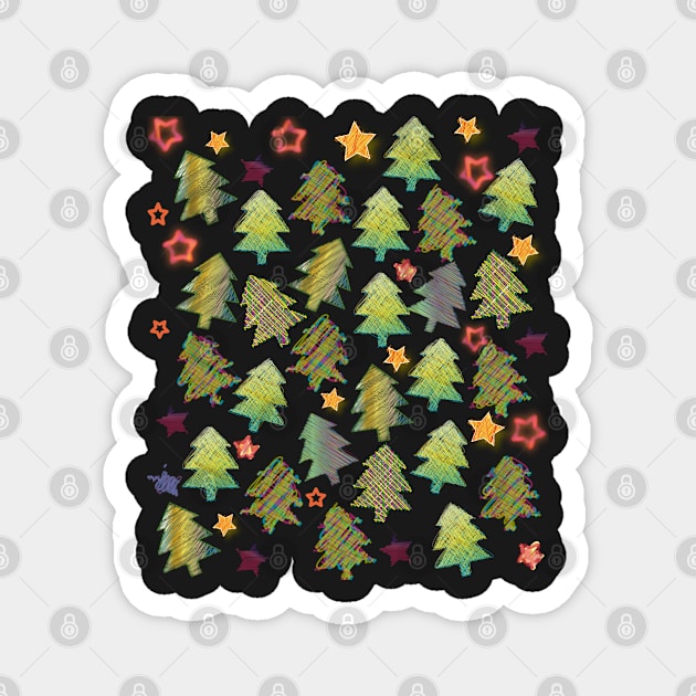 Christmas trees and stars in green Magnet by Slownessi