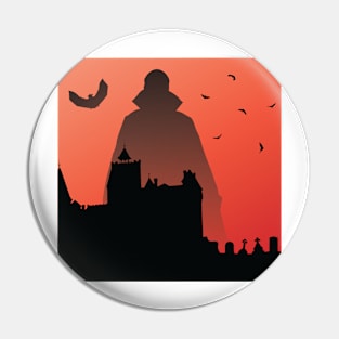 Dracula Shadow Over Castle And Graveyard Pin