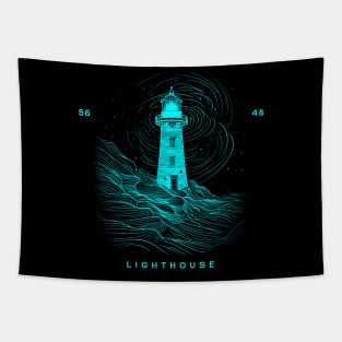 Guiding Light: Lighthouse Minimalist Design with Mountain Tapestry