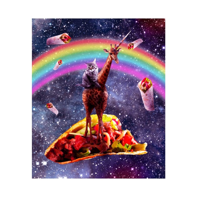 Space Cat Riding Giraffe Unicorn - Taco & Burrito by Random Galaxy