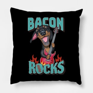 Yummy Bacon Rocks with Dachshund Doxie Dog tee Pillow