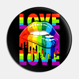 Love LGBT +Q  Flag Lips Gay Lesbian Pride Month Pin