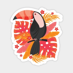 Toucan with Tropical Leaves and Flowers Magnet