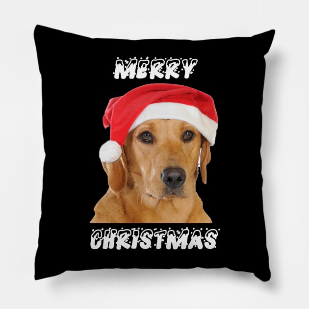 MERRY CHRISTMAS DOG WITH CHRISTMAS HAT Pillow by TeeForPets