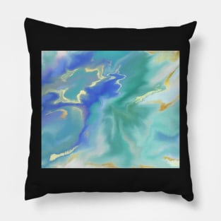 Digital Abstract in Turquoise, Indigo, and Gold Pillow