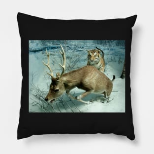 Natural environment diorama -  A deer escaping a tiger attack Pillow