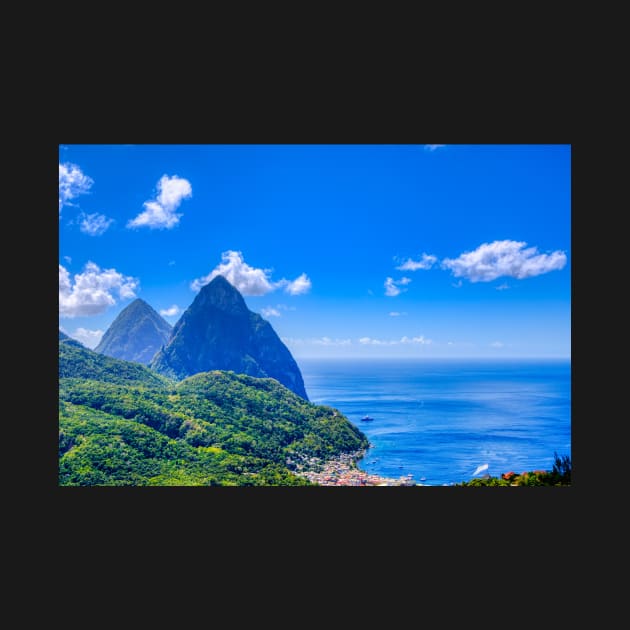 View of the famous Piton mountains in St Lucia, Eastern Caribbean by stuartchard