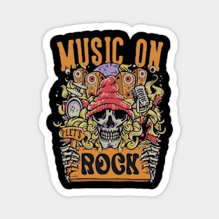 Skull & Roll: Let's Rock with Music Doodles Vintage Tee Magnet