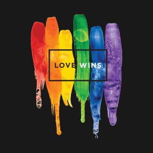 Watercolor LGBT Love Wins Rainbow Paint Typographic T-Shirt