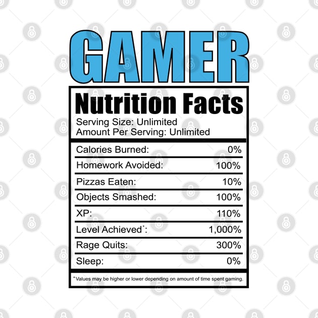 Gamer Nutrition Facts Video Games Kids Boys Funny Gaming Console Controller Level Retro by Shirtsurf