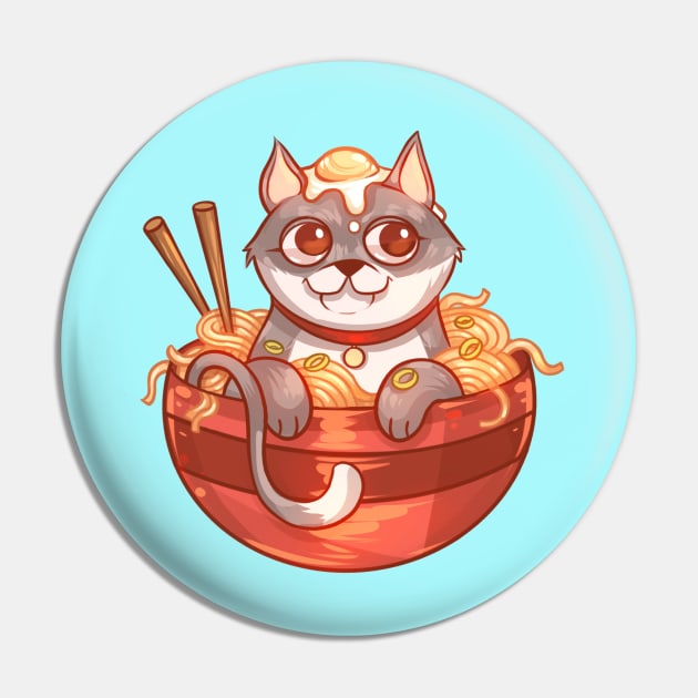 Ramen Noodle Tabby Cat Pin by Claire Lin