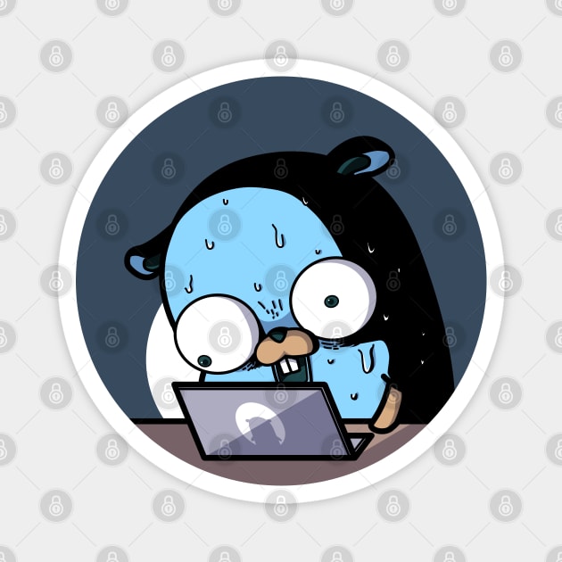 Golang Gopher Go Scared Magnet by clgtart