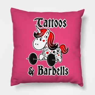 Tattoos and barbells, barbell unicorn, gym girl Pillow