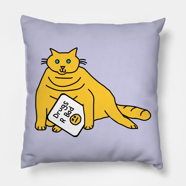 Chubby Kitty with Anti Drugs Message Pillow by ellenhenryart