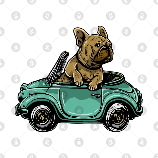 Cute Dog Bulldog Riding And Driving Car by eijainspire