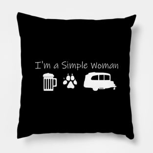 Airstream Basecamp "I'm a Simple Woman" - Beer, Dogs & Basecamp T-Shirt (White Imprint) T-Shirt T-Shirt Pillow