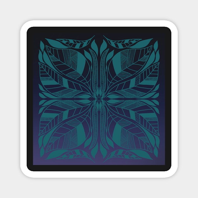 Blue and Purple Symmetrical Leaves Design Magnet by WalkSimplyArt