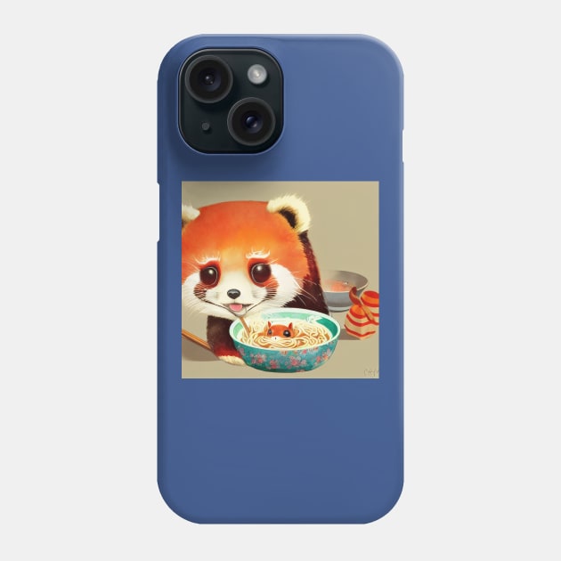 Kawaii Red Panda Eating Ramen Phone Case by Grassroots Green