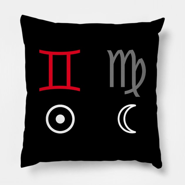 Gemini Sun Virgo Moon Zodiac Sign Pillow by Horosclothes