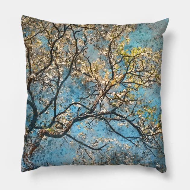 Watercolor tree on blue background #tree Pillow by JBJart