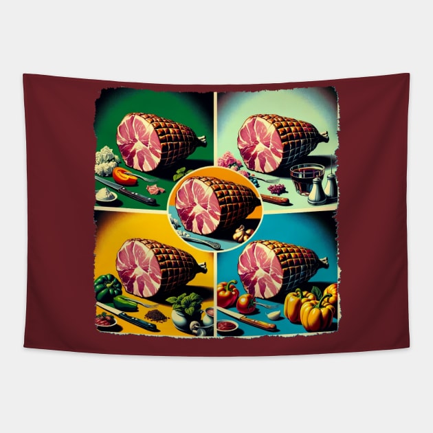 Pop Art Holiday Ham: A Festive Feast for the Eyes - Christmas Ham Tapestry by PawPopArt