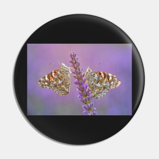 Two Painted Lady Butterflies on a Lavender Flower Pin