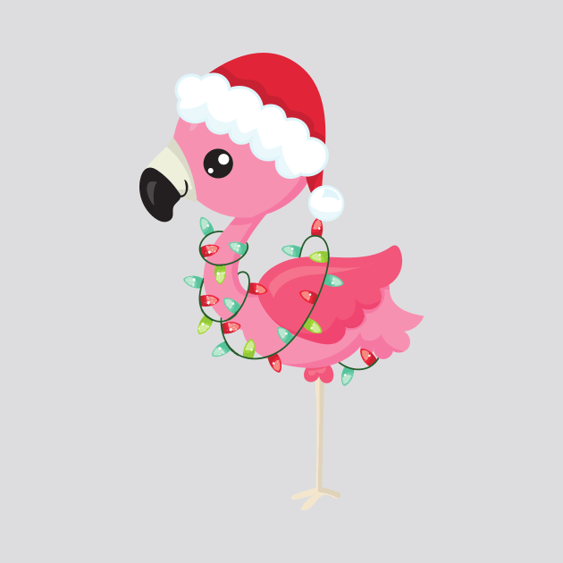 Christmas Flamingo, Santa Hat, Christmas Lights by Jelena Dunčević