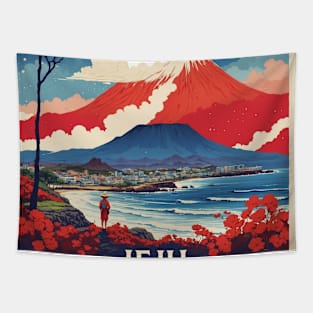 Jeju South Korea Starry Night Travel Tourism Retro Vintage Tapestry