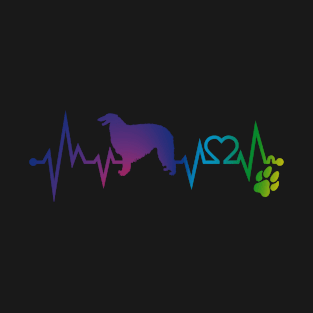 Borzoi Colorful Heartbeat, Heart & Dog Paw T-Shirt