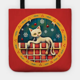 White Cat on a Brick Wall Tote