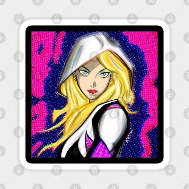 the blonde ghost in spider suit ecopop art in multi dimension wallpaper Magnet by jorge_lebeau