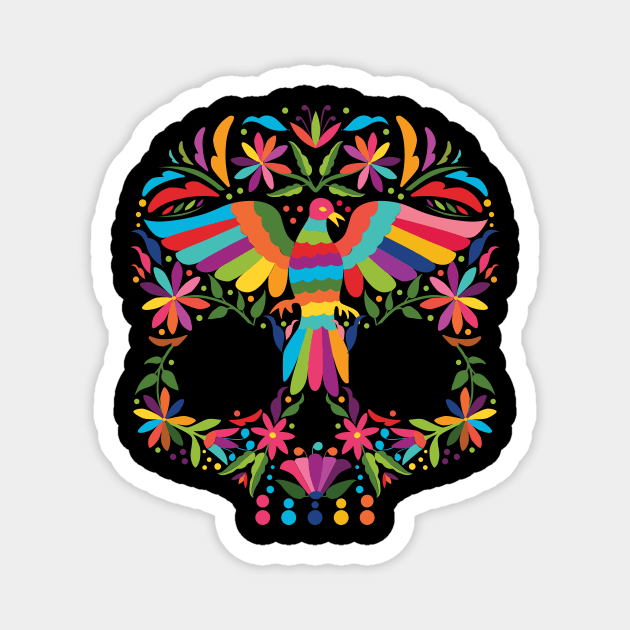 Mexican Otomí Skull Design (Black Background) Magnet by Akbaly