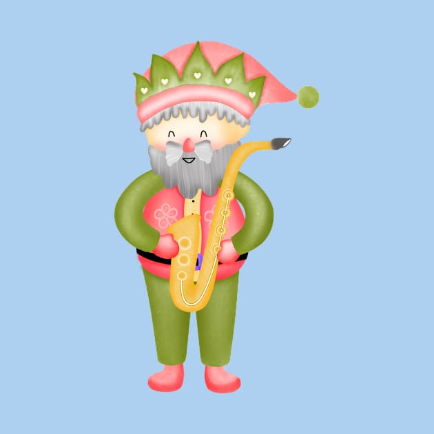 Cute santa claus playing saxophone. by Onanong art design shop.