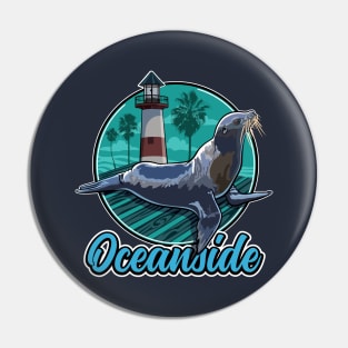 California Sea Lion at Oceanside with Palm trees and Lighthouse Pin