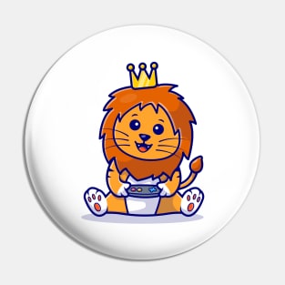 Cute Lion Gaming Cartoon Vector Icon Illustration Pin