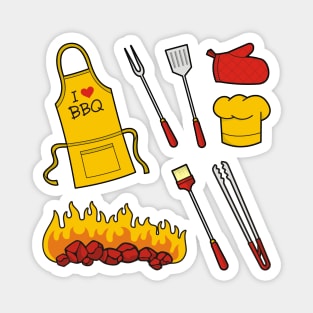 Barbeque Icons on Red Magnet