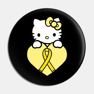 Cartoon cat awareness ribbon (yellow) Pin