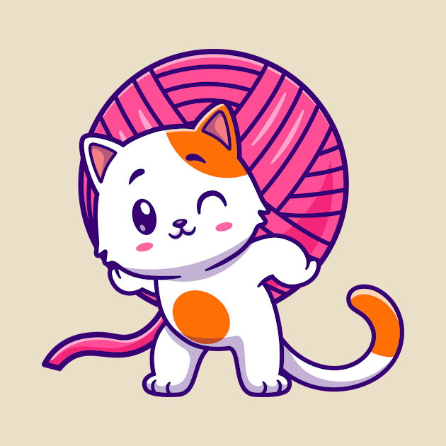 Cute Cat Bring Yarn Ball Cartoon by Catalyst Labs